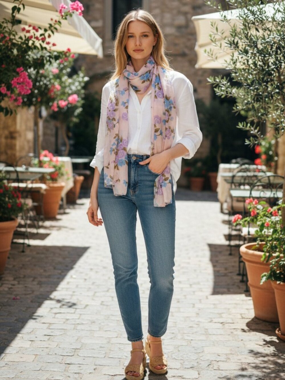 Pink Lilac Floral Sheer Tie Neck Blouse Made in Italy Romantic M